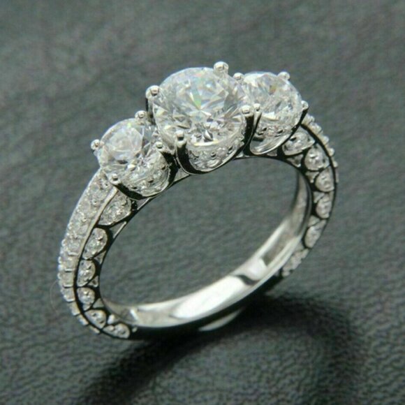 🍁925 Silver Plated Round Cut CZ Eternity Ring for Women, MARR9412 - Picture 5 of 5